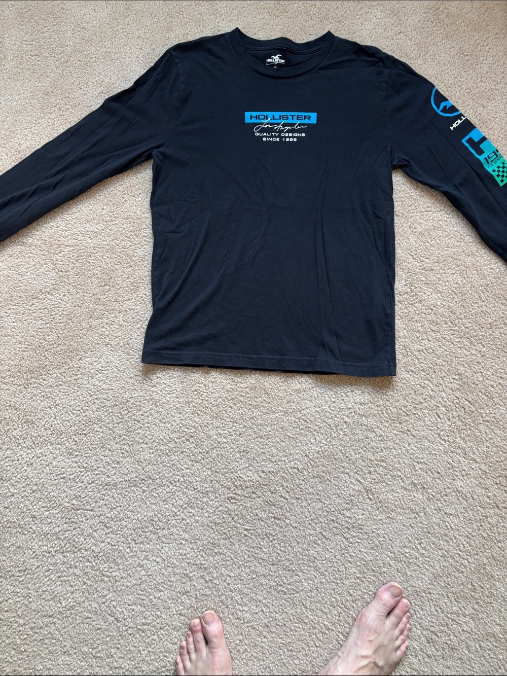 Hollister Black Long Sleeve Tee with Bright Blue Chest Logo